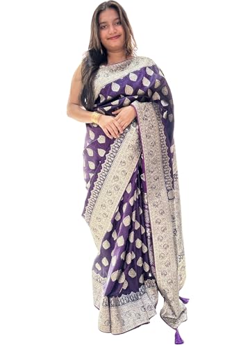 Image of Women's Banarasi Silk Georgette Saree Featuring Silver Sequin And Mirror Work