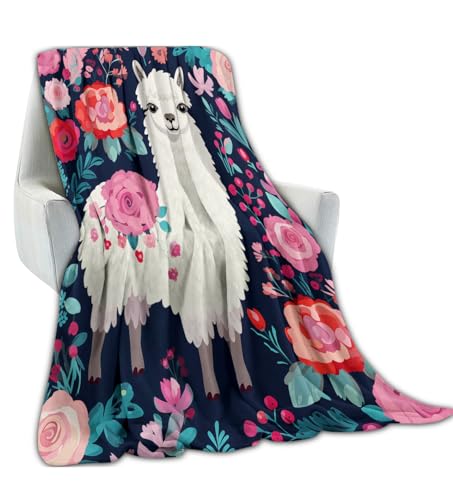 Amepay S002HJ0415LLAMA5603 Floral Llama Soft Fleece Throw Blanket – Comfy, Lightweight & Warm Plush Flannel For Sofa, Bed thumb #1