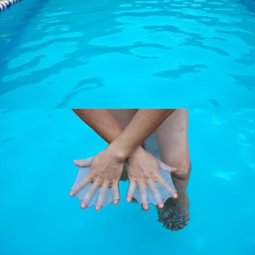 2 Pcs Blue Swimming Training Gloves, Silicone Swim Gear Fins Hand Webbed Flippers Training Glove Fingers Hand Palm Webbed Flippers Training Gloves Water Resistance Swimming Aquatic Gloves