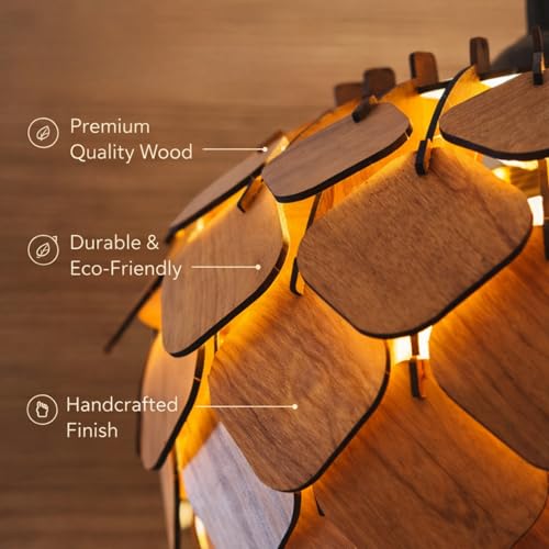 Image of Wood Pinecone Pendant lamp, Wooden Ceiling lamp, Wooden Hanging lamp handicrafted Home decore Chandelier Light (Lotus 2B)