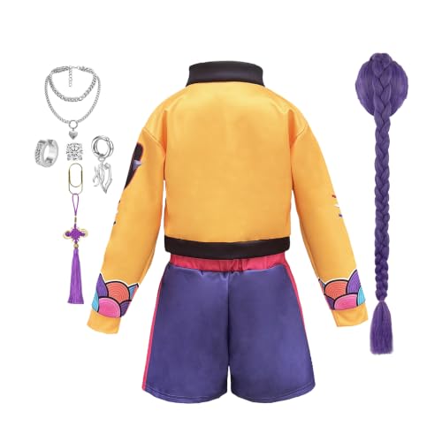 KSISUSH Girls Cosplay Costume 3-13 Years Kids Lining Jacket Shorts 3PCS Uniform Outfits with Wig (11-12)