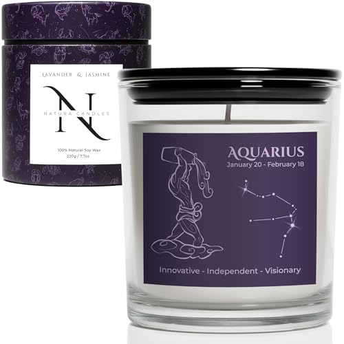 Aquarius Soy Wax Candle, Horoscope Zodiac Candels (220gr) Scented Candles Mother's Day Candles Gifts for Women Christmas Gifts for Women Gifts for Her Birthday Presents for Women - Natura Candles