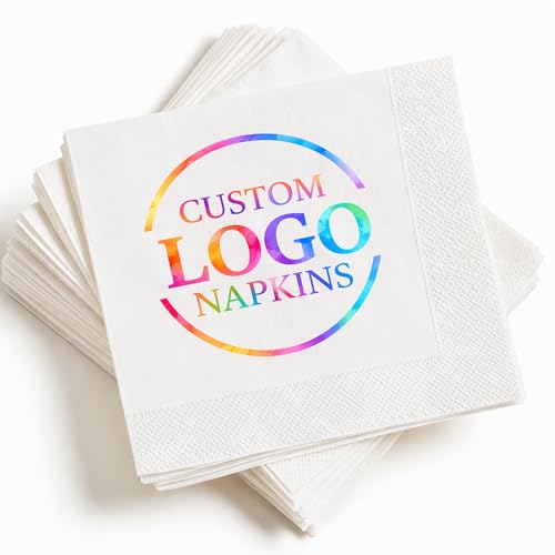 LULLABYMALL Customized Logo Image Text Napkins Pack 50 100 200 500 1000 Personalized Napkins For Party Printed Business Wedding Monogrammed Cocktail Papers Logo Napkin For Company Club Group