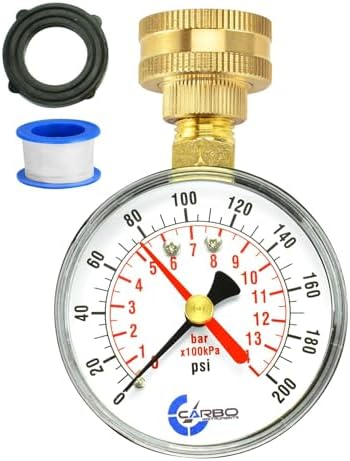 6.4cm(2-1/2인치) 수압 테스트 게이지, 0-200 PSI, 레드 맥스 포인터, 1.9cm(3/4인치) 암 호스 스레드, 녹 방지 부식 방지 케이스, 황동 커넥터, 가정, 정원, RV, 실내/실외 — 사진 7