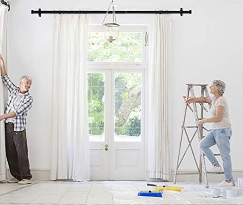 Vailge Curtain Pole for Windows Curtain Rod with Round Cap, Adjustable Shower Curtain Rail Heavy Duty Ceiling Mount Curtain Rod with Brackets, Hanging Curtain Pole Wall Mount Curtain Rail (Black, S)