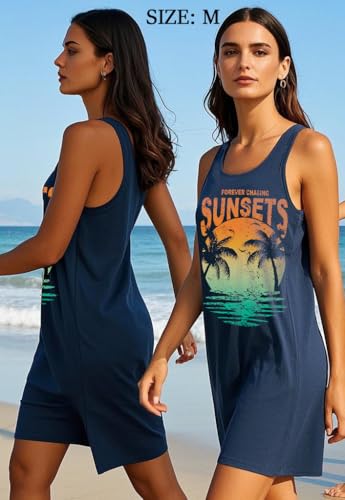Summer Tank Dress for Women Casual Vacation Sundress Coconut Tree Graphic Beach Cover Up3