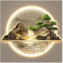 Wall Art Decor, 3D Wall Sculptures Painting Hanging Wall Art with Led Light, Decorative Wall Mounted Lamp, Oriental Decor Traditional Chinese Wall Hanging Painting,Home Entrance Corridor