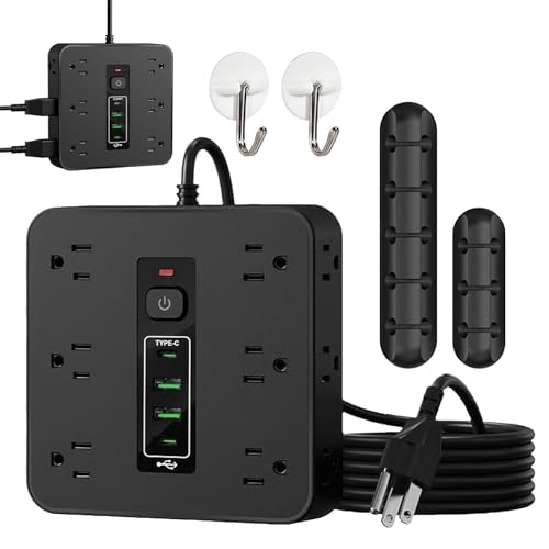 16-in-1 Power Strip with Switch & Surge Protection Etl Listed Fireproof Power Strip Upgraded Multifunctional 16 in One Surge Protector 12AC +2UAB+2type-C Ports for Home Office (Black)