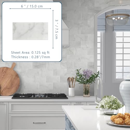 SUNWINGS 40-Sheet Subway Peel and Stick Mosaic Natural Stone Self Adhesive Tiles, 6" x 3" Honed Stick on Backsplash for Kitchen Bathroom Fireplace Vanity, Carrara White by sunwings - Image 2