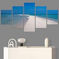 SIGNWIN 5 Panel Canvas Wall Art Coastal Orange Photography Relax/Calm Romantics Sunset Warm for Home Decorations Ready to Hang - 60