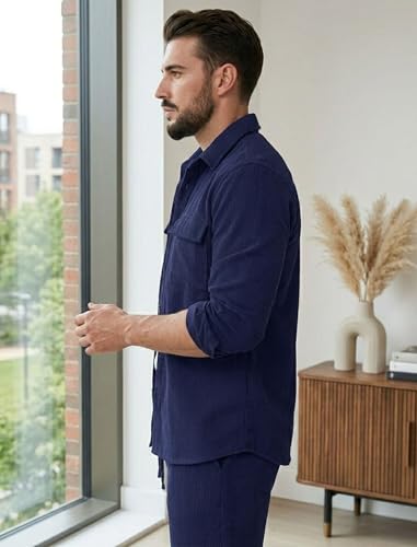 Image of MiraMichi Men's Full Sleeve Corduroy Striped Casual Jacket, Perfect for Everyday Stylish Outfits, Standard Length