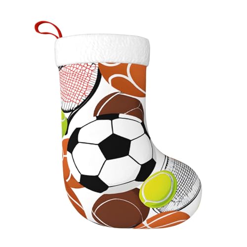 JIAGLINDE Sports Ball Print Christmas Decorative Stockings Fireplace Christmas Tree Gift Bag BedHead Hanging Decorative Plush Christmas Socks, 17.7 in
