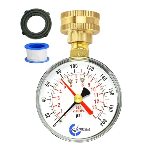 CARBO Instruments 2- 1/2" Pressure Gauge,Water Pressure Test Gauge, 3/4" Female Hose Thread, 0-200 PSI with Red Pointer