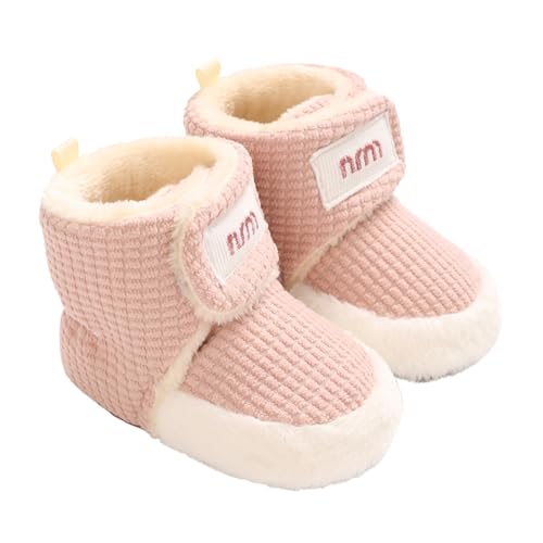 TMEOG Bottines Bébé Chausson Hiver Antiderapant Bottes Bebe Fourrés Chaussons Chaud Polaire Bebe Bottillons Petite Chaussure Naissance pour Bebe Fille Garçon(6-12 mois,Rose)