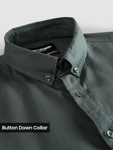 Image of Beyoung Oxford Cotton Shirt for Men | Premium Oxford Fabric | Regular Fit | Button-Down Collar