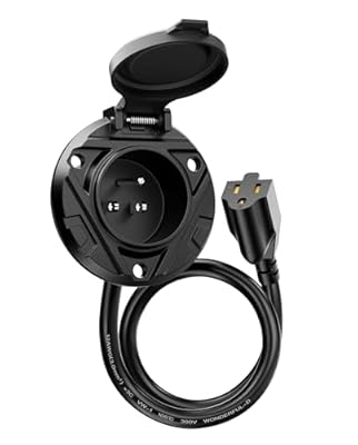 RV Shore Power Inlet Charger Plug,15A AC Port Plug 125V Power Inlet Socket,Spring-Loaded Cover Waterproof RV Electrical Outlet Receptacle Box with 20-Inch Integrated Outdoor Extension Cord for RV Plug