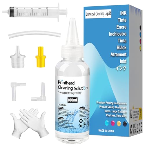 Kit de Nettoyage Têtes d&rsquo;impression, Nettoyant pour Buses 100ml Liquide de Nettoyage de tête d&rsquo;impression Compatible avec HP Epson Canon Samsung et Kodak imprimantes à Jet d&rsquo;encre