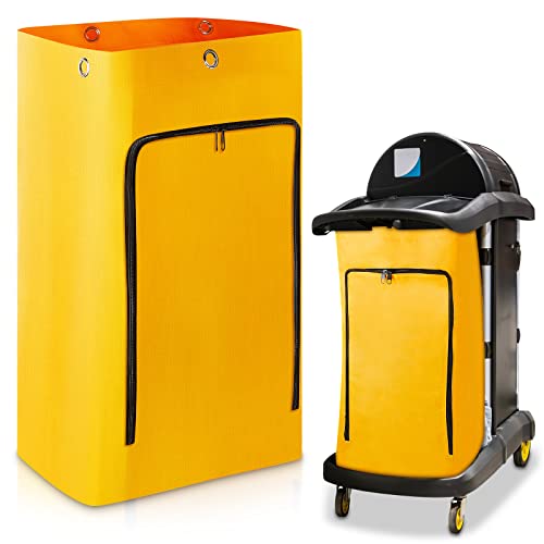 Image of Meanplan 1 Pack Cleaning Cart Bag Zippered Front Replacement Janitorial Cart Thick Bag Large Capacity Commercial Cleaning Bags for Housekeeping Carts, Yellow (26.5 x 15.5 x 10.5 Inch)
