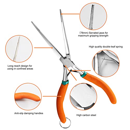 Speedwox 7-Inch Long Reach Needle Nose Pliers With Teeth Extra Long Nose Precision Wire Looping Pliers Needle Remover Pliers For Hard To Reach Narrow Spaces Jewelry Making Tools Curved Handle #TOP1