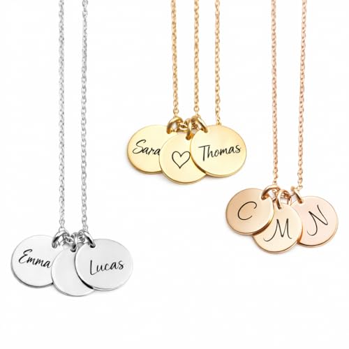 Collier Personnalisé Femme avec Médailles Gravées – Bijou Argenté, Doré ou Or Rose – Collier Initiales, Prénom
