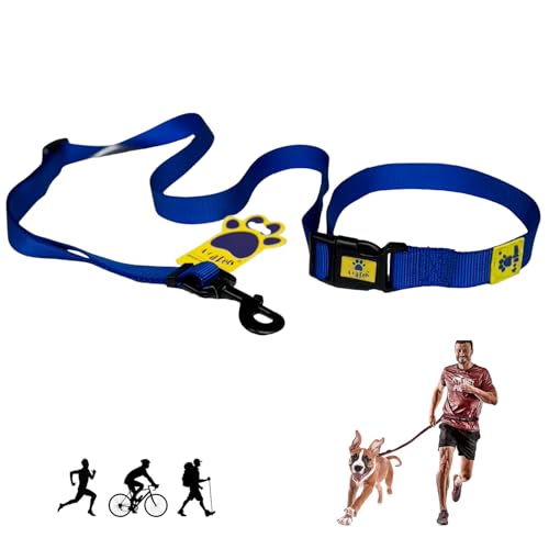 Image of A+a Pets' Hands Free Adjustable Dog Leash | Waist Tie-up, Lightweight, Adjustable, Durable Nylon for Running, Hiking, Jogging & Walking (NBlue)