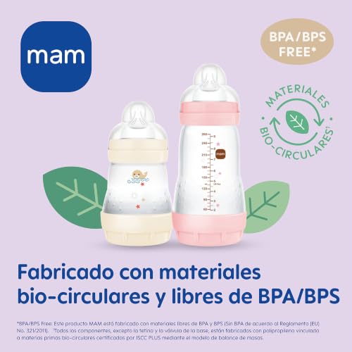 Miniatura 6 de Mam Pack 2 Biberones Anticólicos, A Partir De 4 Meses, 320ml, Con Tetina 3 Flujo Rápido De Fácil Aceptación, Autoesterilizable Y Fácil De Limpiar, Mam Easy Start Anti-Colic, Azul Mate, Pack De 2uds