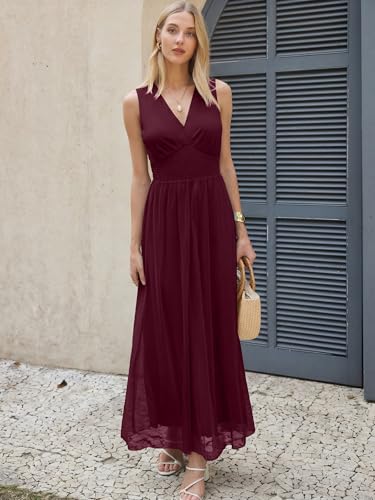 Image of ANRABESS Women's Floral Tulle Wedding Guest Maxi Dress | V Neck Sleeveless,A-Line Elastic Waist,Casual Flowy Formal Boho,Bridal Shower Garden Party Beach Vacation,Summer Fall