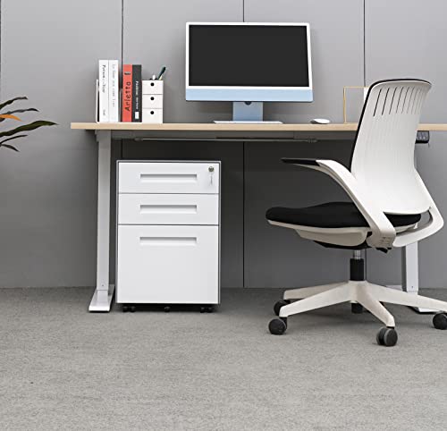 Anwickhomk 3 Drawer Mobile File Cabinet With Lock,Steel File Cabinet For Legal/Letter/A4/F4 Size, Fully Assembled Except Wheels, Home/Office Design (White+Gray) #TOP1