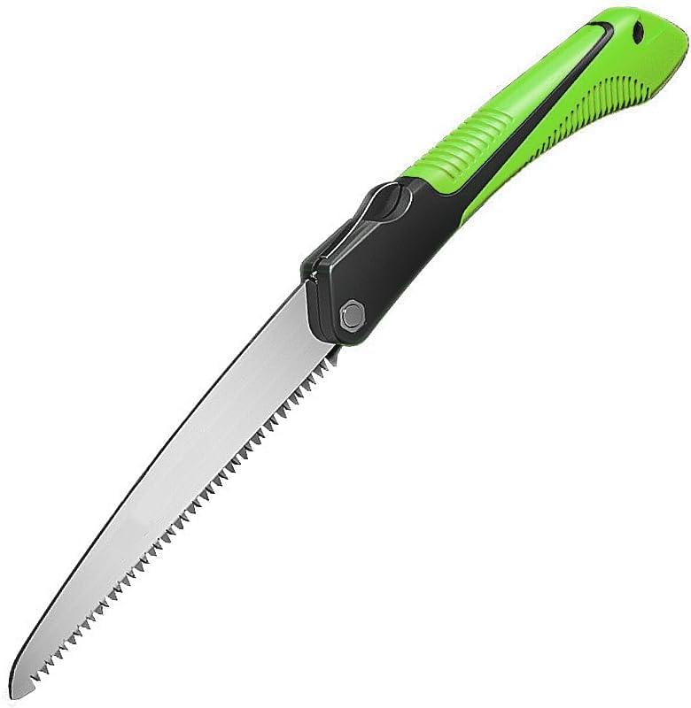 Folding Saw, 9 Inch SK-5 Steel Blade Hand Saw for Camping, Gardening Cutting Wood, PVC. Pruning Saw with Non-Slip Orange Handle(Green)