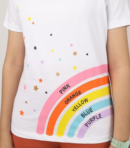 Image of KYDA KIDS Girls 100% Pure Cotton Printed T-Shirt Round Neck Short Sleeve Regular Fit Soft Breathable Casual Tops Summer Wear Daily Comforts -Pack of 3