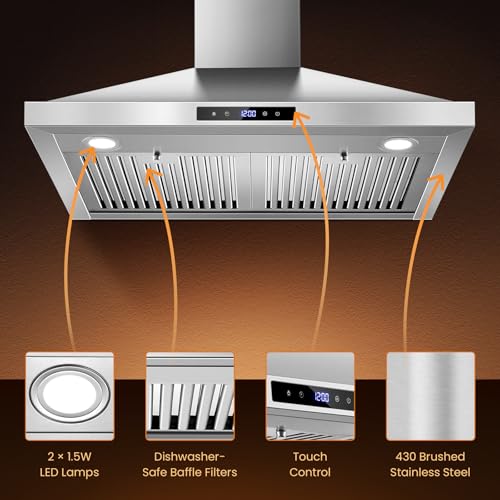 Tieasy Wall Mount Range Hood 30 inch Kitchen Hood 700 CFM with Ducted/Ductless Convertible Duct, Touch Control, Permanent Filters, Stainless Steel, 3 Speed Exhaust Fan, LED Light by Tieasy - Used condition - Image 8