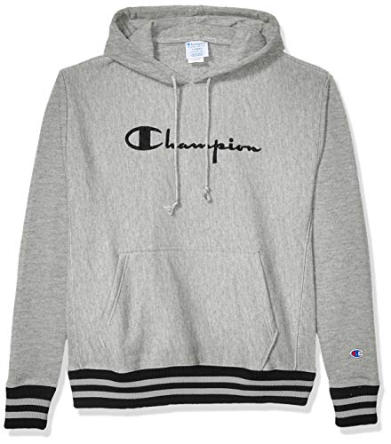 Champion LIFE Men's Reverse Weave Po Hood Yarn Dye Rib Trim-Full Chest Script, Oxford Grey/Black, 3X Large