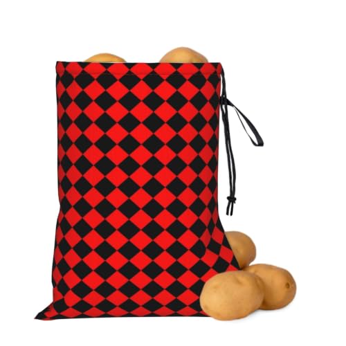 Evtlrhn Red Black Diamond Checkerboard Potato Storage Bag 16.1x11.4 In