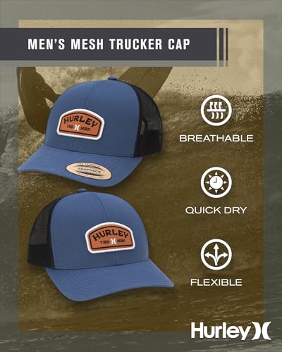 Image of Hurley Men's Trucker Hat - Curved Bill Regular Fit Left Coast Baseball Cap for Men - Snap Back Mesh Panel Ball Cap