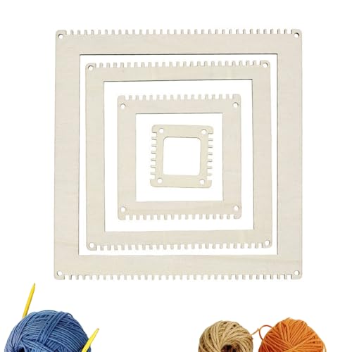CloudWei SmartSelect 4 Sizes Wooden Weaving Loom Kit, Square DIY Wire Weave Art, Tapestry Weaving Loom for Adults, Darning Looms for Hanging Decor Woven Tapestry Knitted Crafts Making (5/10/15/20cm)