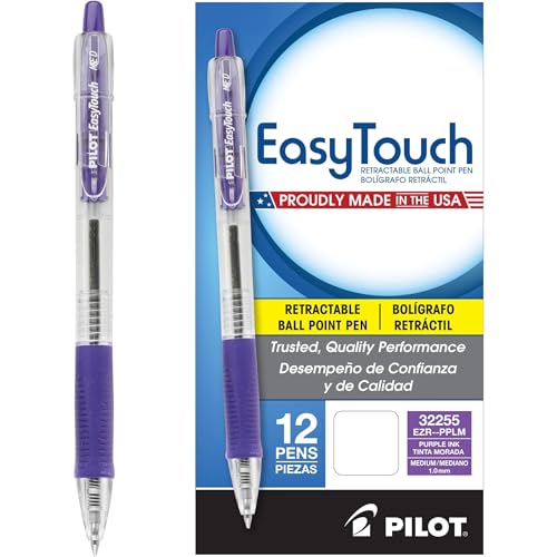 PILOT EasyTouch Refillable & Retractable Ballpoint Pens, Medium Point, Purple Ink, 12-Pack (32255)