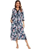 Bloggerlove Womens Robes Lightweight for Hospital Delivery House Coat Maxi House Dress Zip Up Bathrobe Leightweight Nightgown Long Sleepwear House Dress Caftan