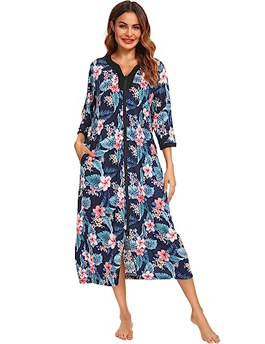 Bloggerlove Womens Robes Lightweight For Hospital Delivery House Coat Maxi House Dress Zip Up Bathrobe Leightweight Nightgown Long Sleepwear House Dress Caftan #TOP3