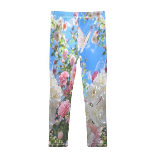 Bolaz Toddler Girls Leggings Printed Yoga Pants Leggings Pink Flowers White Roses for Kids2