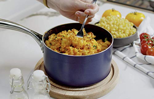 Granitestone Blue 2.5 Quart Saucepan With Ultra Nonstick & Durable Mineral Derived & Diamond Reinforced Surface, Stay Cool Handles & Tempered Glass Lid #TOP3