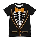 Redolox Skeleton Shirt for Boys Kids, Funny Halloween Shirts for Big Boy Youth,Skeleton Outfits Short Sleeve Tshirts Tie Print Graphic Tees Size 10-12 Age 11 12 Year Old,Large