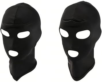 2Pcs Adult Costume Mask Black Full Face Hood Open Mouth Eye Design Breathable Elastic Headgear for Couples Role Playing Party Games (2, Black -style 3)