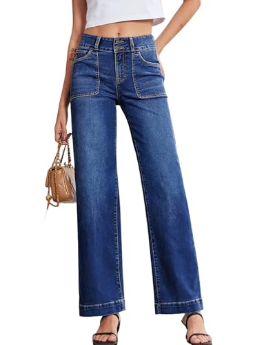 Sidefeel Women's Wide Leg Jeans High Waisted Stretchy Tummy Control