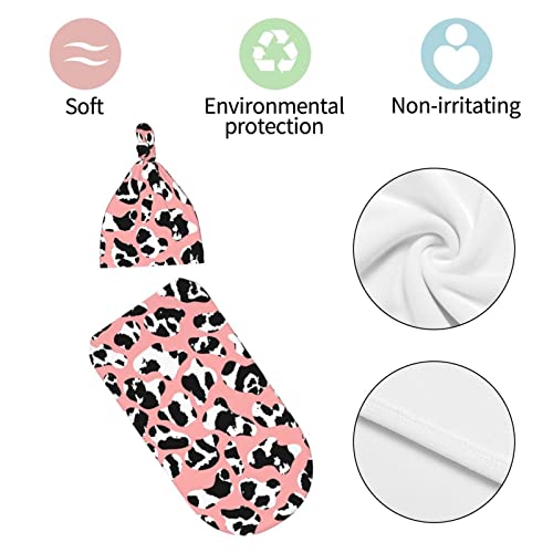 Pink Cow Print Baby Swaddle, Swaddle Me 0-6 Month, Baby Stuff, Newborn Swaddle Blanket Soft Stretchy With Beanie Hat, Nested Bean Swaddle 03 #TOP6