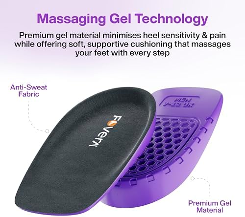 FOVERA Orthopedic Heel Pads for Heel Pain Relief, Massaging Gel Heel Cups for All Day Cushioning & Comfort, Slim Design for Shock Absorption, Heel Spur & Plantar Fasciitis (Women - 5-9 UK, 1 Pair)