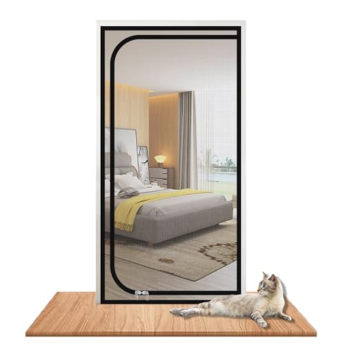 Custom Size Mosquito Door Net, Screen Mesh Pets Proof Screen Door with Zipper, Fly Insect Screen Door for Window Living Room, Keeps Bugs Out Lets Fresh Air in (W*H:110 * 210cm,Position 4)