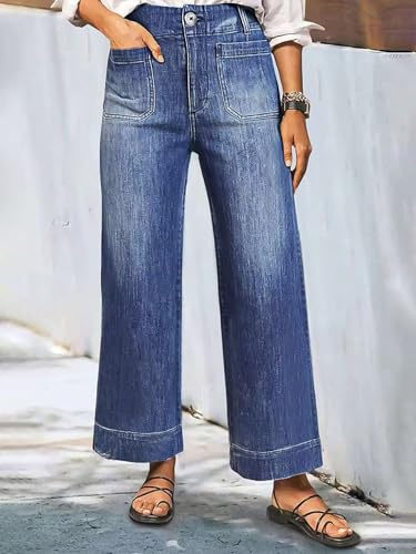 Flamingals Women's Wide Leg Jeans High Waisted Baggy Stretchy Trendy Patch Pocket Jeans2