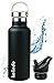 Produktbild kelindo Trinkflasche Edelstahl - BPA-frei & auslaufsicher - 500ml - 2 Trinkaufsätze (edler Bambusdeckel und praktischer Verschluss für Sport und Kinder) - schwarz