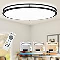 DLLT 65W Dimmable LED Flush Mount Ceiling Light with Remote, 32" Oval Brush Nickel Finish Close to Ceiling Light Fixture for Bedroom/Living Room/Kitchen Lighting, 3CCT Adjustable, Black