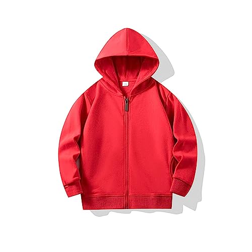 Haxico Unisex Children Solid Zip-Up Hooded Sweatshirt Toddler Baby Boys Girls Classic Hoodie Cotton Tops Blouse Red #TOP8